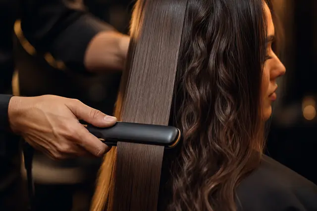 Duas mechas de cabelo lado a lado, uma ondulada e outra perfeitamente lisa